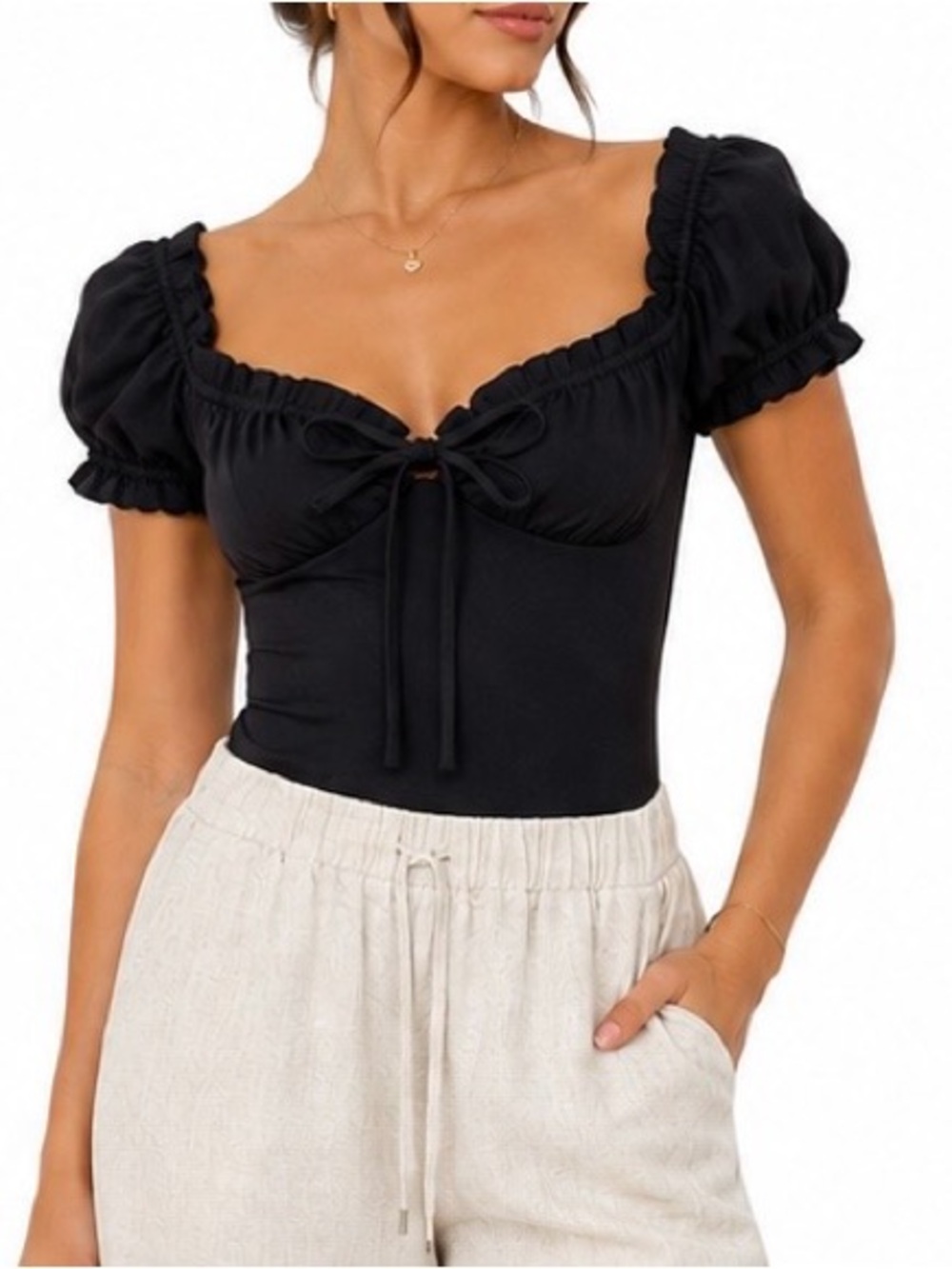 Princess Polly Black Off Shoulder Puff Sleeve Bodysuit